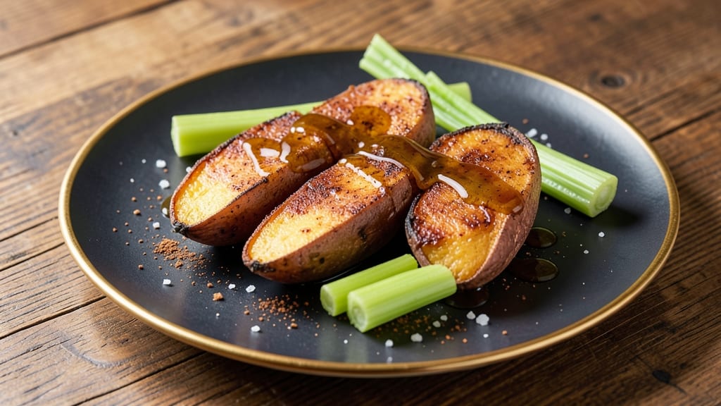 Sweet Potato Royale Recipe: Warm Spiced Roast With Charred Celery Crown Crunch