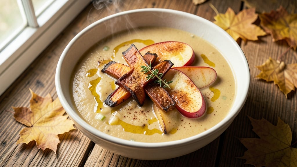 Sweet Potato and Pear Soup Recipe: Velvety Spiced Swirl With Celery Crown Crunch
