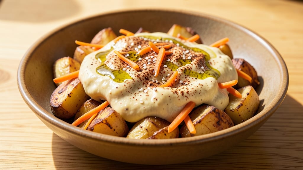 Vegan Queso Potato Carrot Recipe: Smoky Paprika Crunch Over Creamy Roast
