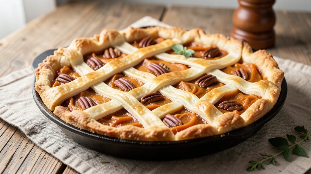 Southern Sweet Potato Pecan Pie Recipe: Nutmeg-Spiced Filling with Buttery Crust Layers