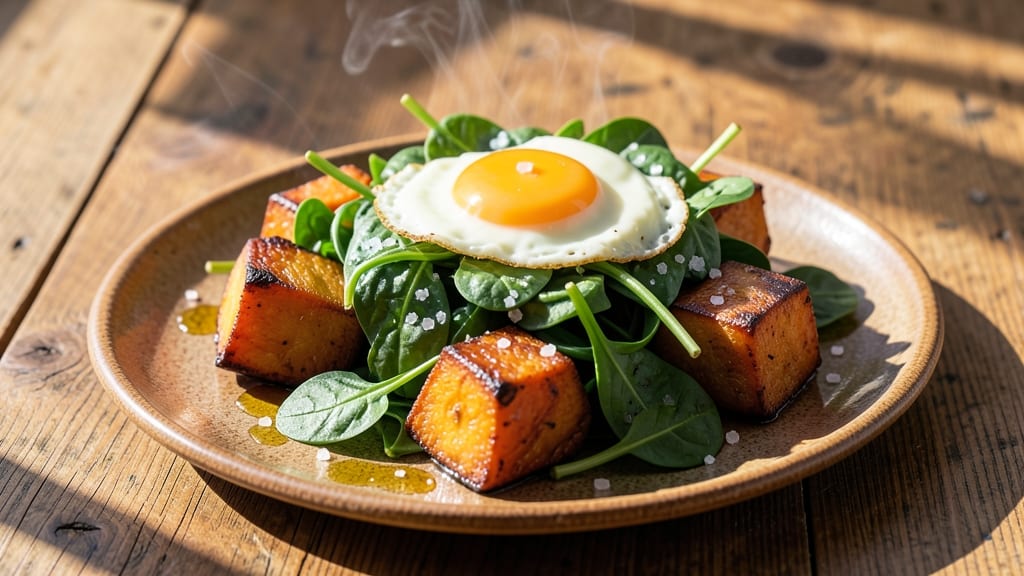 Sweet Potato Spinach Egg Recipe: Crispy Roasted Potatoes With Silky Egg Whites