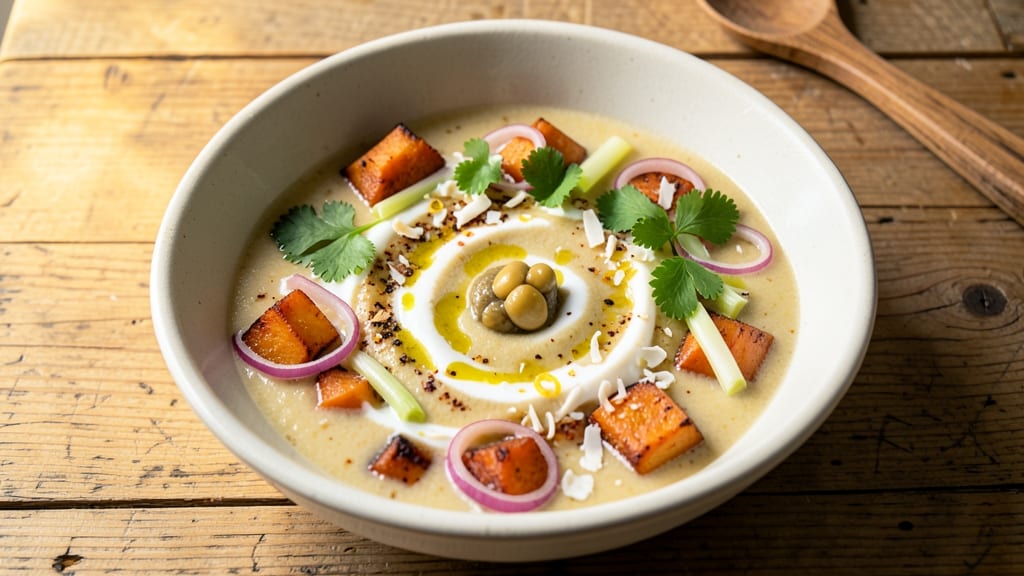 Baked Sweet Potato Soup Recipe: Velvety Warmth With Crispy Celery Crown