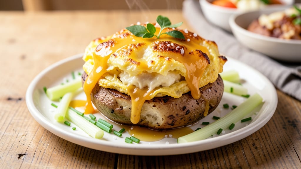 Baked Potato Omelette Recipe: Crispy Celery Crown Over Creamy Herb Swirl