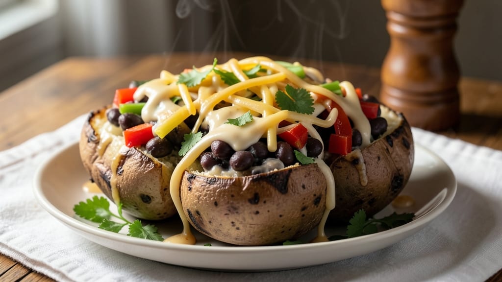 Vegan Stuffed Baked Potato Recipe: Crispy Celery Crown Over Smoky Spiced Filling