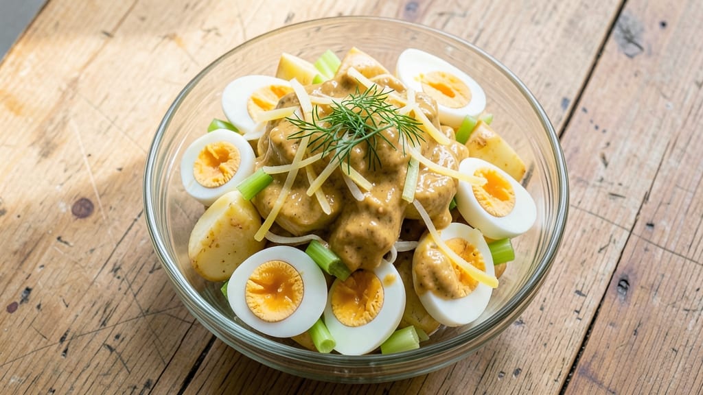 American Potato Salad Recipe With Mustard: Crispy Celery Crown Over Tangy Dressing Bliss