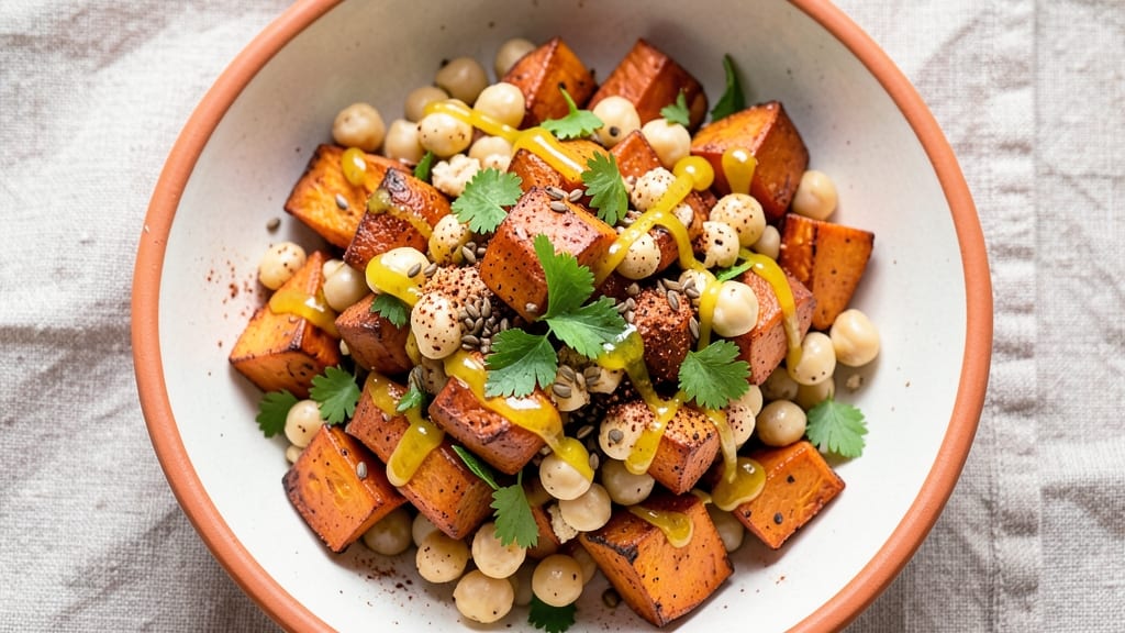 Sweet Potato Chickpea Salad Recipe: Roasted Sweetness Meets Herbed Chickpea Crunch