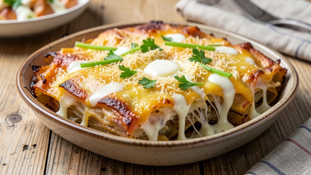 Australian Potato Bake Recipe: Crispy Celery Crown Over Creamy Mustard Cheese Bliss