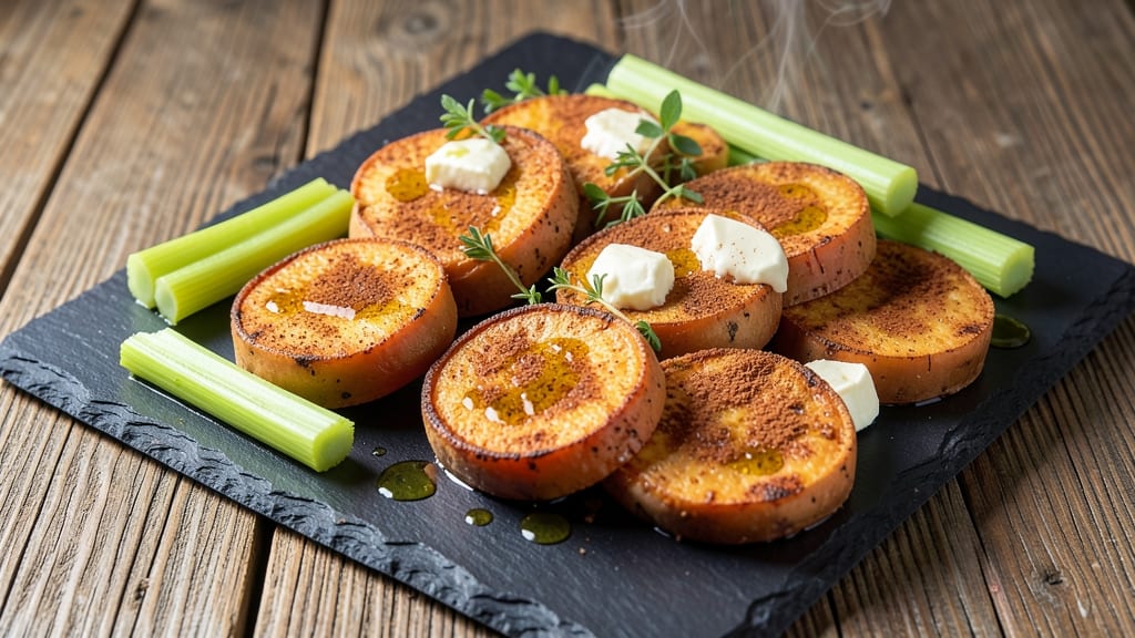 Baked Sweet Potato Rounds Recipe: Crispy Celery Crown Over Nutty Cinnamon Bliss