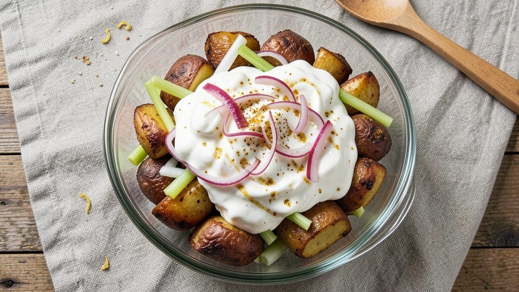Baked Potato Salad Recipe With Sour Cream: Smooth Creamy Texture With Crispy Celery Bites