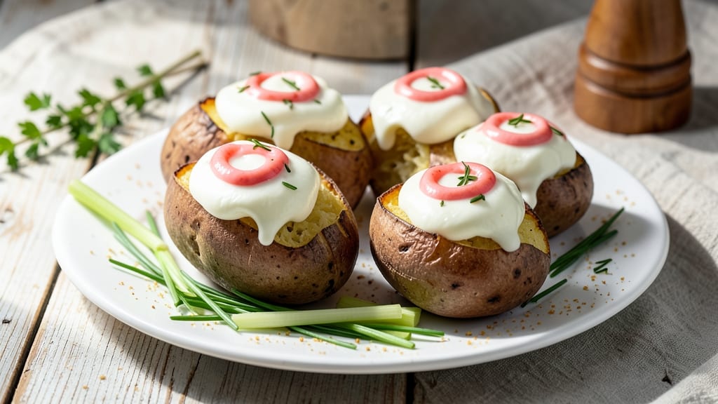 Baked Potato and Cream Cheese Recipe: Crispy Celery Crown Over Velvety Herb Swirl