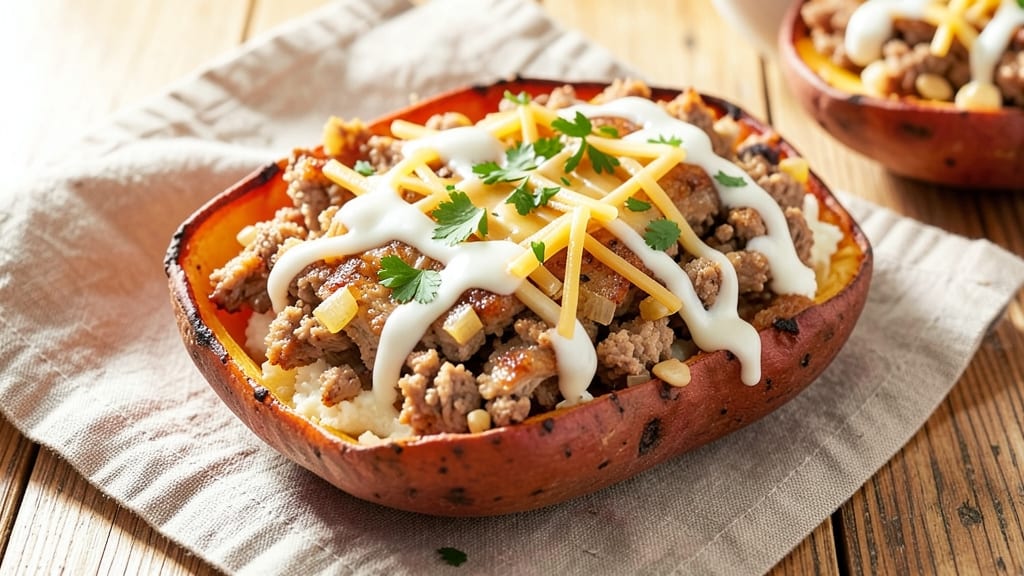 Stuffed Sweet Potato Recipe with Ground Turkey: Savory-Turkey Stuffed Sweet Potatoes