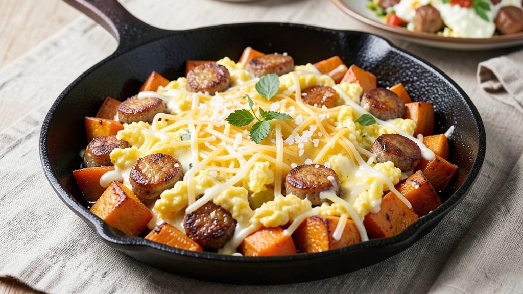 Sweet Potato Breakfast Skillet Recipe: Crispy Topped Protein-Packed Morning Power