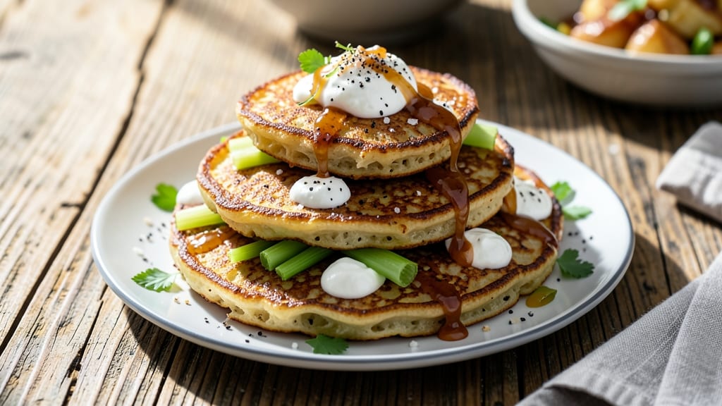 5 Star Potato Pancakes Recipe: Crispy Celery Crown Over Nutty Mustard Bliss