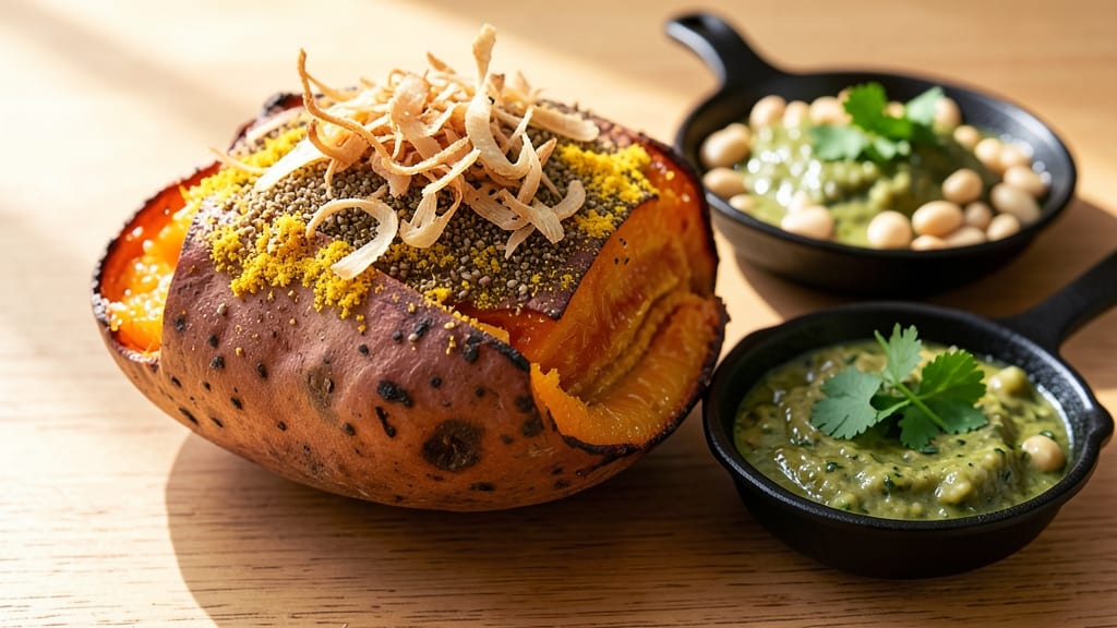 Baked Sweet Potato Indian Recipe: Turmeric-Ginger Roast With Charred Celery Crown