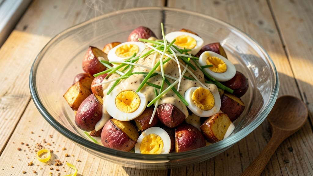 Baked Potato Salad Recipe with Red Potatoes: Warm Spiced Potatoes and Crunchy Celery Crown