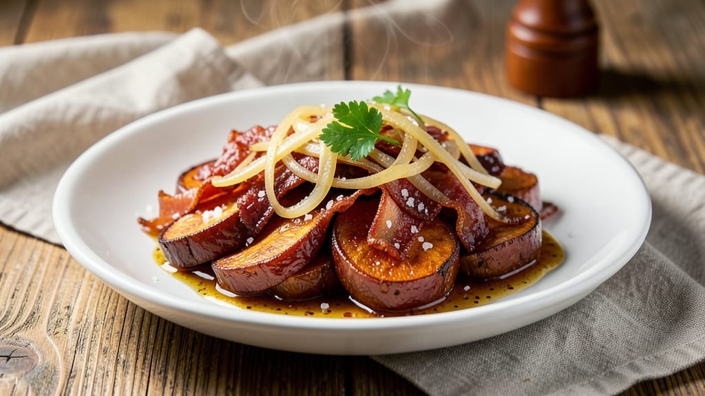 Sweet Potato Lyonnaise Recipe: Caramelized Crunch Over Creamy Mustard-Vinegar Bliss